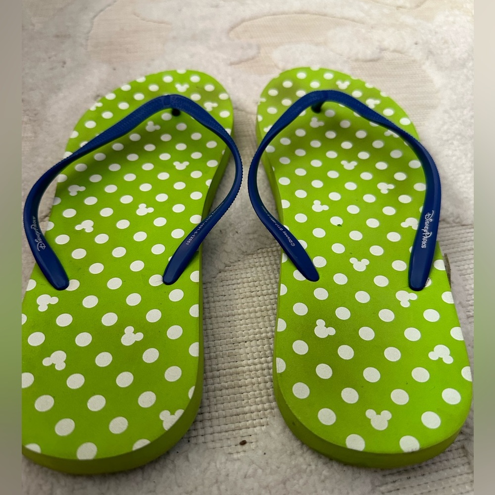 Official Disney Parks Green and Blue Mickey Mouse Head Thong Sandals Size 10